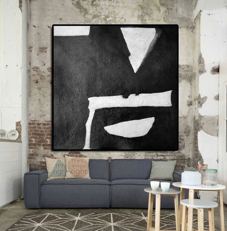 Abstract Painting Extra Large Canvas Art,Oversized Minimal Black And White Painting - Modern Canvas Art